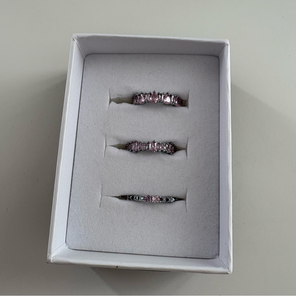 Bomb Party I’m Here for This Trio Luxe Bands Rose Quartz CZ Hematite Plating - Picture 2 of 8